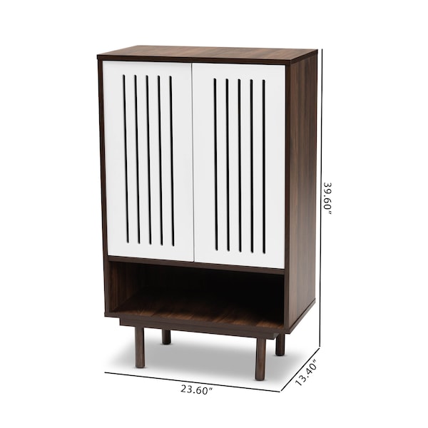 Meike Two-Tone Walnut Brown And White Wood 2-Door Shoe Cabinet